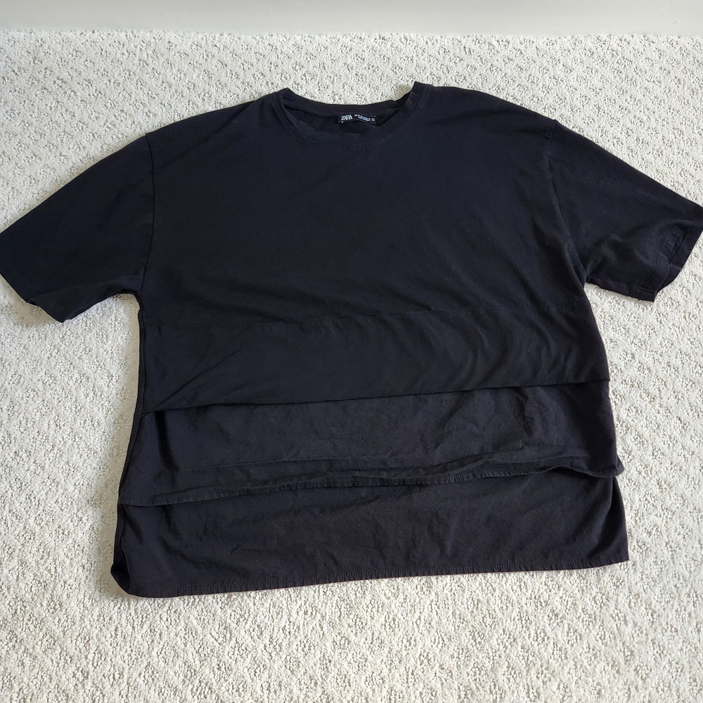 ZARA Black Layered Tunic T Shirt Size Medium